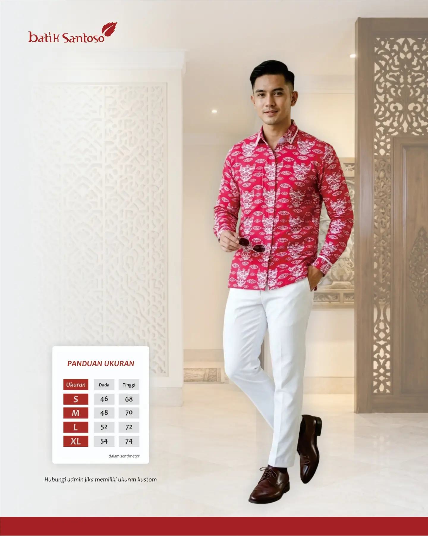 Kemeja batik pink dengan celana putih